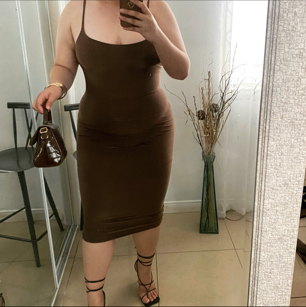 “Baddie Behavior” BodyCon Dress-Mocha ♡